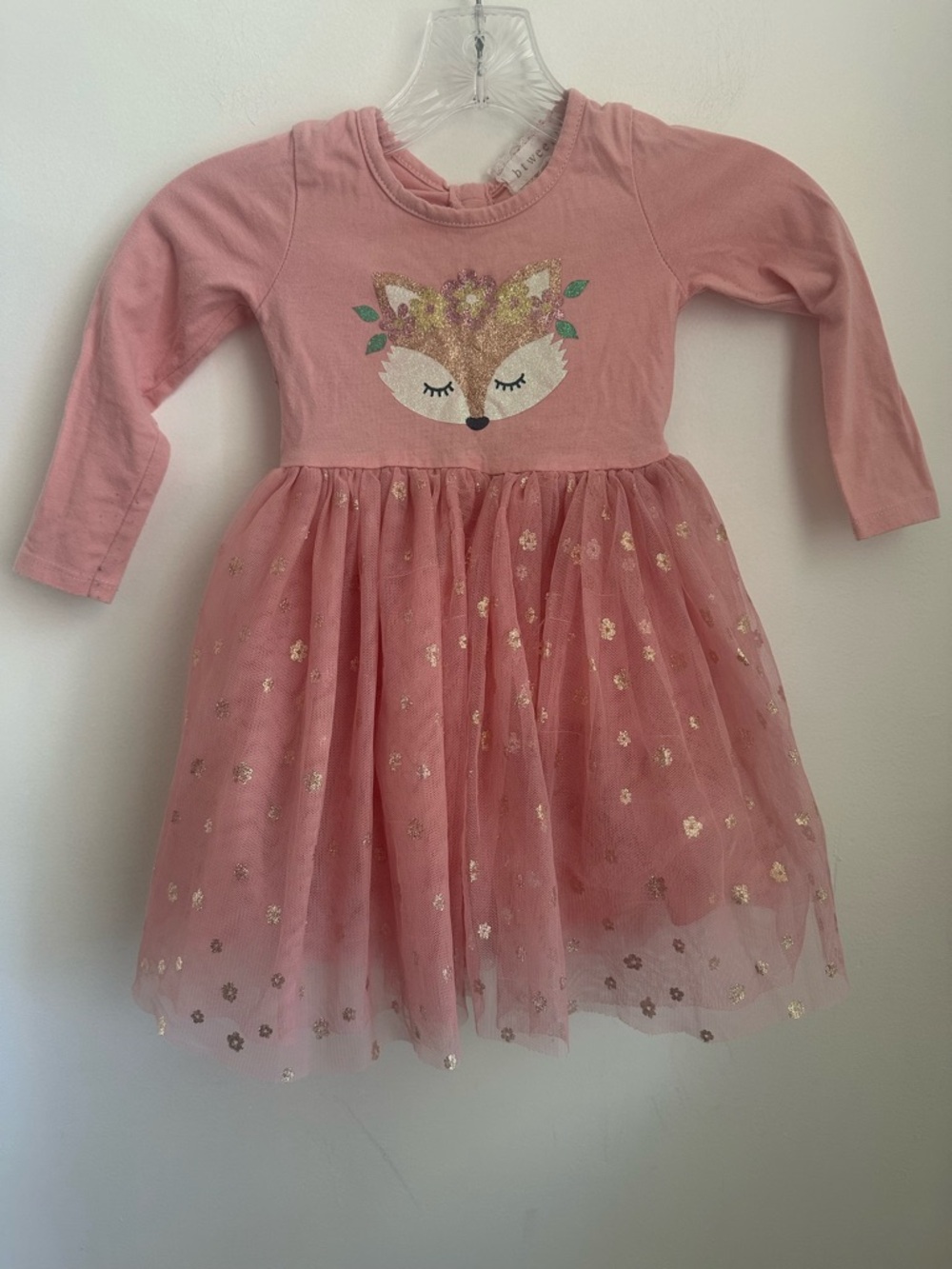 Girls Pink Fox Tulle Skirt Long-Sleeve Dress
